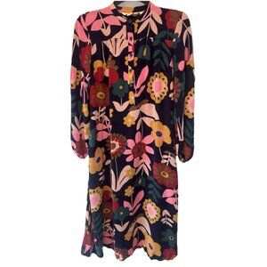 Boden Collarless Floral Button Shirt Midi Dress 2R Boho Hippie Festival Peasant